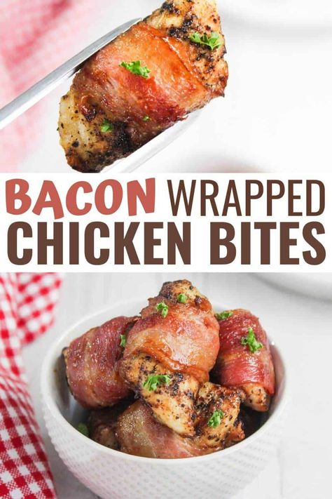 Air Fryer Bacon Wrapped Chicken, Meaty Appetizers, Bacon Wrapped Chicken Breast, Bacon Wrapped Chicken Bites, Tailgate Recipes, Air Fryer Bacon, Tailgate Parties, Fantastic Recipes, School Recipes