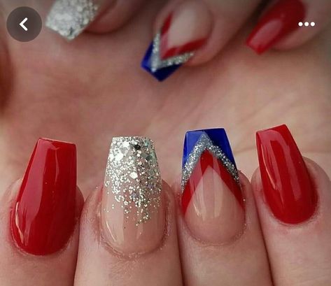 White And Blue Nail, Patriotic Nails Design, Hoco Nails, Patriotic Nails, Usa Nails, Fourth Of July Nails, Blue Acrylic Nails, 4th Of July Nails, Homecoming Nails Acrylic