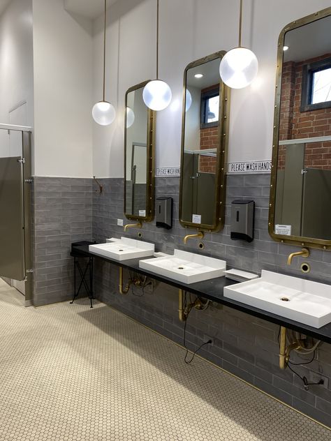 Modern Commercial Bathroom, Family Bathroom Design, Commercial Bathroom Ideas, Church Bathroom, Restroom Tile, Public Restroom Design, Commercial Bathroom Designs, Industrial Toilets, Commercial Toilet