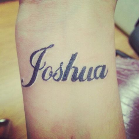 My sons name #tattoo#wrist#name#joshua Josh Name Tattoo, Jessica Tattoo Name For Men, Joshua Tattoo Ideas Name, Jesse Tattoo Name, Joshua Tattoo, Joshua Name, Tattoo Fonts Cursive, Tattoo Wrist, Incredible Tattoos