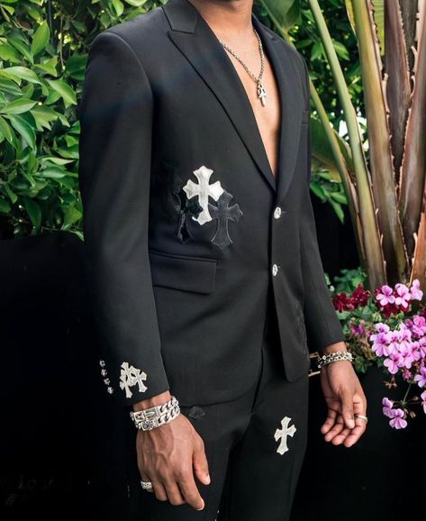 Chrome Hearts Suit, Black Prom Suits, Suit Prom, Prom Suits, Black Prom, Black Chrome, Chrome Hearts, May 22, Prom