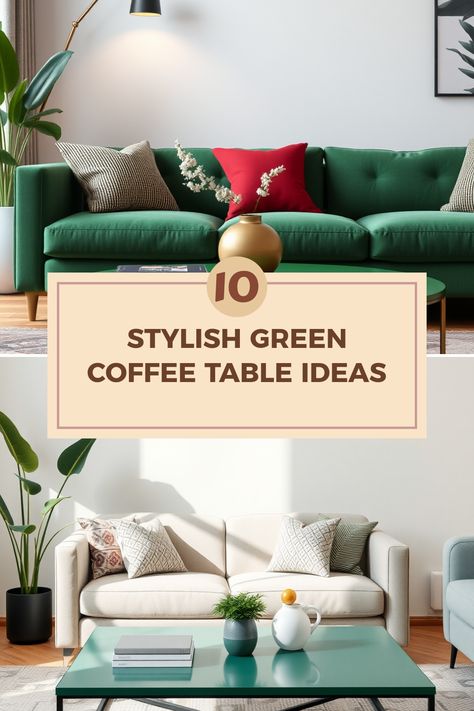 Looking to add a splash of color to your living room? Check out these 10 stylish green coffee tables that can transform your space while staying trendy! From minty chic to lush jade, there’s a perfect style for everyone. Whether it's a central piece or a pop of versatility, these tables balance form and function effortlessly. Think about how your choice can inventively complement your decor! Elevate your home with designs that are both beautiful and suitable for various purposes. Explore inspirations that remind you why color matters in decor. Green Coffee Table, Green Coffee Tables, Trendy Coffee Table, Coffee Table Inspiration, Coffee Table Ideas, Cowboy Coffee, Egg Coffee, Minty Fresh, Green Table