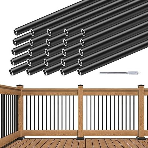 Muzata 25Pack 32" Aluminum Deck Balusters Round Black Deck Railing Stair Porch Staircase Spindles 3/4" Diameter Hollow for Wood and Composite Deck WT15: Amazon.com: Tools & Home Improvement Black Deck Railing, Staircase Spindles, Composite Decks, Deck Railing Systems, Deck Renovation, Aluminum Balusters, Composite Deck Railing, Deck Balusters, Porch Stairs