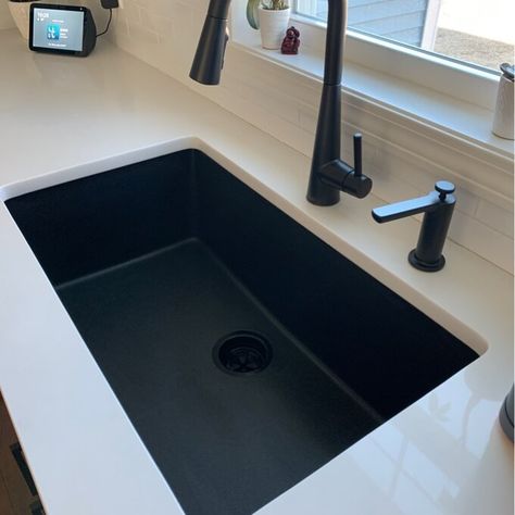 Elkay Quartz Classic 33" x 18-7/16" x 9-7/16" Undermount Kitchen Sink | Wayfair Top Mount Kitchen Sink, Black Counters, Apron Sink Kitchen, Sink Grid, Farmhouse Aprons, Sutton Place, Bowl Kitchen Sink, Double Basin, Bar Sink