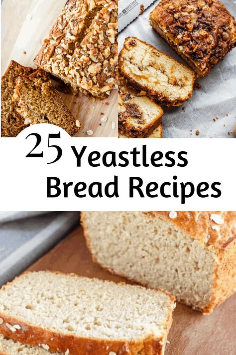 No yeast in the house? You're in the right place. I could live off of freshly baked bread with real butter spread generously on a slice cut just the right thickness. I don't bake bread as often as I did prior to my fitness journey, so actually having a pack of yeast that hasn't expired in my cabinet is a rare occurrence. Another fact about me is I love putting together great recipe lists such as these no yeast bread recipes as my go-to when looking for the perfect bread directions Yeastless Bread Recipes, No Yeast Bread Recipes, Yeastless Bread, Homemade Bread Without Yeast, Fall Bread Recipes, Yeast Free Recipes, Fried Bread Recipe, Easy Sourdough Bread Recipe, Yeast Free Breads