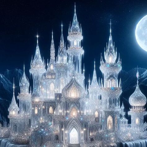 Fae Castle, Comic Landscape, Kingdom Aesthetic, Princess Tower, Fire Crystal, Castle Christmas, Crystal Kingdom, Snow Landscape, Mountains Snow