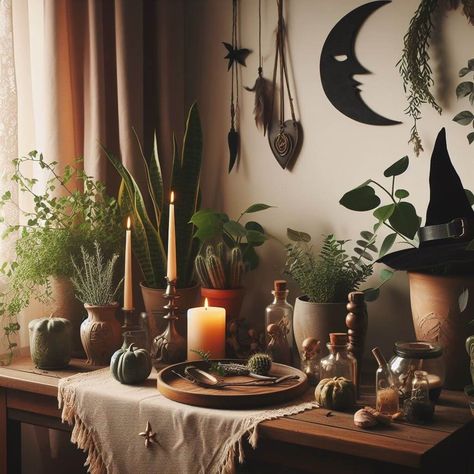 20 Witchy Home Decor Ideas For The Modern Witch » HomeDecorFull Earthy Witchy Living Room, Witch Aesthetic Living Room Decor, Witch Aesthetic Home Office, Earth Witch Decor, Home Archway Decor, Modern Witch Living Room, Witchy Interior Design Modern, Witchy Astethic Home, Minimalist Witchy Decor