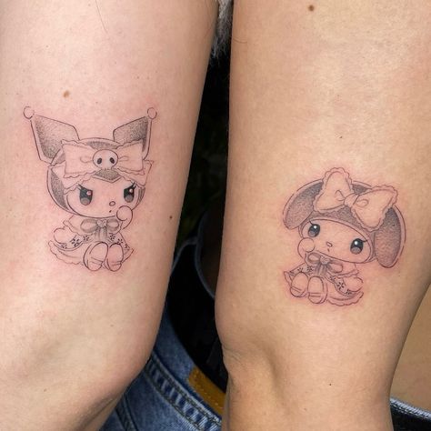 . ݁₊ ⊹ . ݁ custom kuromi + my melody ݁ . ⊹ ₊ ݁. for the cutest besties, asia and sakura ..< ✿ i’m currently filling up my schedule for june at @slowstainstudio <3 emaiI for a quote! pls refer to my “how to book” highlight for all relevant booking info :3 tyyyyy & ilyyyyy ✿ #tattoo #tattooshop #tattooartist #tattooart #tattooideas #tattoogirl #finelinetattoo #stipple #losangeles #losangelestattoo #latattooartist #queertattooartist #femaletattooartist #cutetattoo #pinterest #sanrio #sanriotatto... Kuromi And My Melody Matching Tattoo, Hello Kitty Matching Tattoos, Dolly Tattoos, Cute Matching Tattoos, Tattoos Matching, Matching Sister Tattoos, Cute Hand Tattoos, Kawaii Tattoo, Simple Tattoo Designs