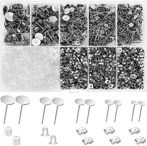 Amazon.com: VERACT Earring Posts and Backs, 2000Pcs Hypoallergenic Earring Studs for Jewelry Making Kit and Butterfly Earring Backs and Rubber Earring Backs with Box (4mm, 5mm, 6mm, 8mm, 10mm) Earring Making Supplies, Bullet Earrings, Butterfly Earring, Earring Pins, Clear Earrings, Jewelry Making Kit, Nickel Free Earrings, Earring Studs, Earring Posts