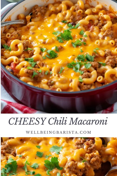 This one-pot comfort meal is packed with flavor! Ground beef, sautéed with garlic, bell peppers, and onions, simmered in a rich beef broth, and mixed with perfectly cooked elbow macaroni. The secret? A tangy blend of ketchup, mustard, a dash of brown sugar, and a hint of hot sauce for that perfect kick. Topped with melted cheddar and a sprinkle of fresh parsley, this cheesy beef macaroni is the ultimate family favorite!  #OnePotMeal #CheesyMac #ComfortFood #FamilyDinners #EasyRecipes Chili Recipe With Elbow Macaroni, Recipes For Elbow Macaroni, Chili Mac With Leftover Chili, Cheesy Beef Macaroni, Chili Mac Casserole, Cheesy Chili Mac, Chili Recipe Pioneer Woman, Macaroni Beef, Pioneer Woman Chili