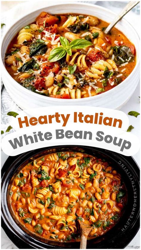 White Bean Soup With Pasta, Pasta With Cannellini Beans, Mediterranean White Bean Soup, Cannellini Bean Recipes, Bean Meals, Italian White Bean Soup, Pasta Crockpot, Soup With Pasta, Cannellini Beans Soup