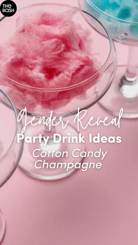 Cotton Candy Themed Gender Reveal, Gender Reveal Drinks Alcohol, Champagne Tower Gender Reveal, Gender Reveal Cocktails, Unique Gender Reveal Ideas Themes, Gender Reveal Ideas Valentines Day, New Years Gender Reveal Party, Gender Reveal Drink Ideas, January Gender Reveal Ideas