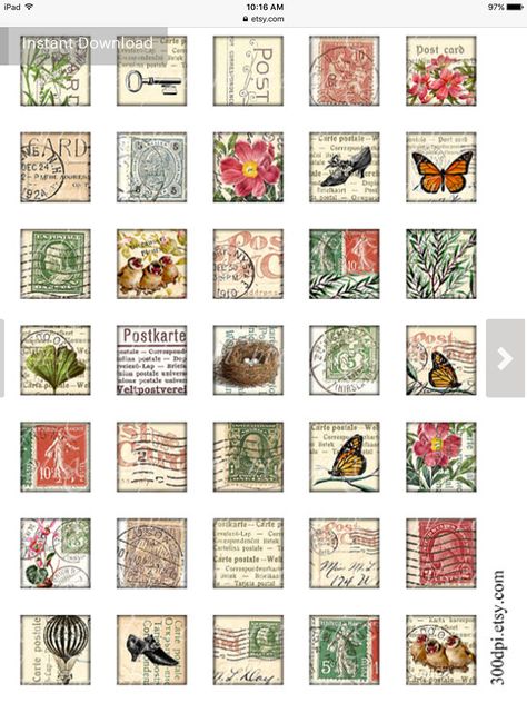 Postcard Printable, Square Images, طوابع بريد, Altered Art Jewelry, طابع بريدي, Postcard Stamps, Free Vintage Printables, Scrapbook Stickers Printable, Vintage Postage