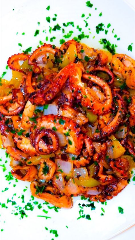 Shrimp And Squid Recipes, Chinese Octopus Recipes, Fried Octopus Recipes, Asian Octopus Recipes, Sauteed Octopus Recipe, Seafood Octopus, Korean Spicy Squid Recipe, Grill Octopus Recipe, Spicy Squid Korean