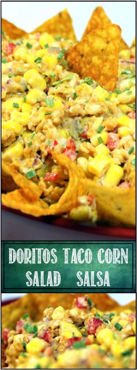 DIY Recipes Made With Doritos - Doritos Taco Corn Salsa Salad - Best Dorito Recipes for Casserole, Taco Salad, Chicken Dinners, Beef Casseroles, Nachos, Easy Cool Ranch Meals and Ideas for Dips, Snacks and Kids Recipe Tutorials - Quick Lunch Ideas and Recipes for Parties http://diyjoy.com/recipe-ideas-doritos Dorito Recipes, Salad With Doritos, Corn Salsa Salad, Taco Corn, Taco Chips, Dorito Taco, Doritos Taco, Taco Side Dishes, Salsa Salad