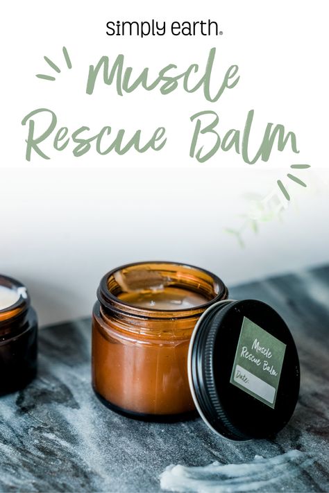 Relieve sore muscles with our Muscle Rescue Balm - a homemade remedy made with soothing essential oils! Moisturizes skin and provides refreshing relief. 😎💯 Muscle Relaxer Essential Oil, Essential Oils Sore Muscles, Herbal Salve Recipes, Homemade Balm, Juniper Berry Essential Oil, Muscle Rub, Tiger Balm, Simply Earth, Herbal Salves