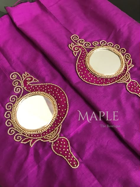 Aari Mirror Work Motif Design, Peacock Mirror Work, Mirror Work Motif Design, Hand Mirror Work Blouse Design, Mirror Work Aari Design, Mirror Aari Work Blouse Design, Aari Mirror Work Designs, Mirror Work Designs Embroidery, Mirror Work Motif