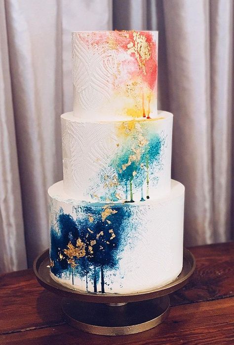 33 Elegantly Colored Wedding Cakes ❤ colored wedding cakes art water color cake sweetsbysam #weddingforward #wedding #bride Wedding Cake Colorful, Wedding Cake Guide, Rainbow Wedding Cake, Gay Wedding Cakes, Wedding Cake Centerpieces, Wedding Cake Options, Fancy Wedding Cakes, Color Cake, Colorful Wedding Cakes