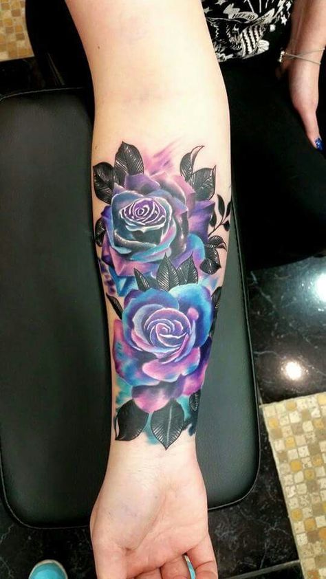 Galaxy Color Roses Tattoo Colorful Flower Tattoo, Best Cover Up Tattoos, Tattoo Placements, Lotus Tattoo Design, Rose Tattoos For Women, Saved Tattoo, Geniale Tattoos, Tattoo Girls, Rose Tattoo Design