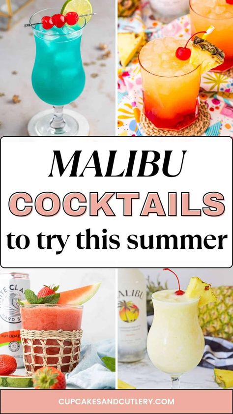 These easy Malibu Rum cocktail recipes are refreshing and full of coconut flavor. Perfect for any summer party, these drinks with coconut rum are fruity, tropical and delicious to sip on a warm day.