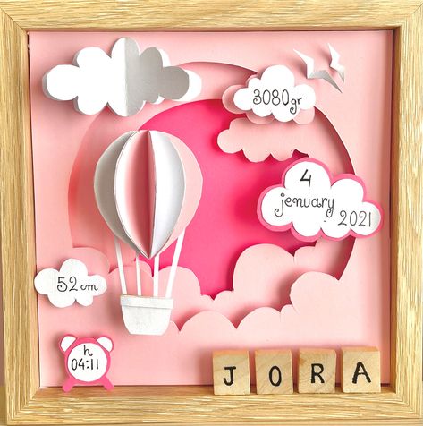 baby birth certification Baby Shadow Box Girl, Birth Frame Ideas, Baby Box Frame Ideas, Silhouette Bebe, Baby Frames, Baby Shadow Box, Cricut Projects Easy, Diy Shadow Box, Baby Frame