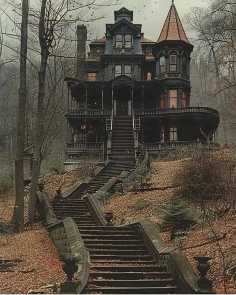 Gothic Victorian House, Gothic Mansion, Old Victorian Homes, Creepy Houses, Old Abandoned Houses, Spooky House, Old Mansions, Victorian Mansions, Abandoned Mansions