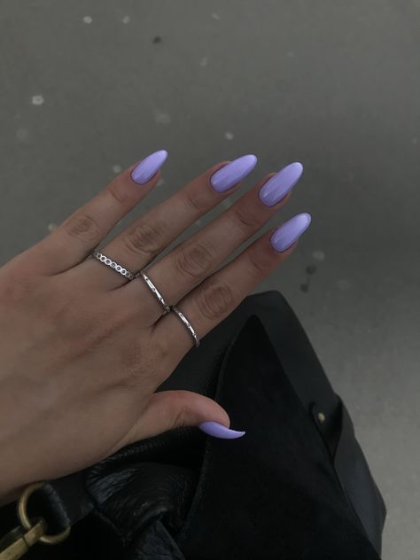 Lavander nails, purple, light, almond shape, long Lavender Almond Shaped Nails, Purple Nails Plain, Almond Shaped Nails Purple, Almond Nails Plain Colors, Almond Lilac Nails, Plain Almond Acrylic Nails, Lavender Acrylic Nails Almond, Acrylic Nails Light Purple, Almond Nails Plain