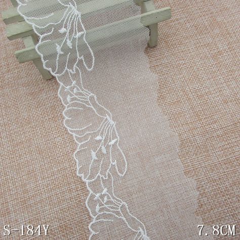 Bridal net Embroidery lace trim     Size: 7.8cm      Color: Off-white Material: Nylon      Application: lingerie, Garment, Home-textile Scallop Design Embroidery, Embroidery Computer Design, Embroidered Wedding Dresses, Embroidered Bookmarks, Embroidery Lace Border, People Embroidery, Embroidered Coasters, Embroidered Ornaments, Digital Print Fashion