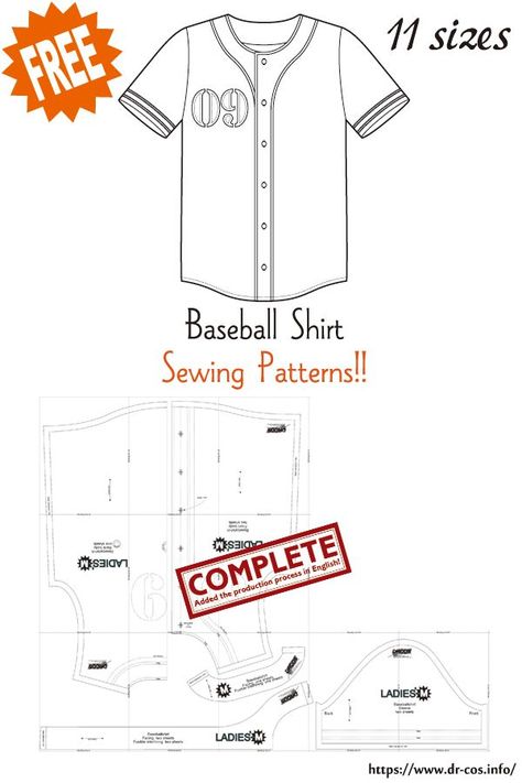 This is the pattern of Baseball shirt. inch size(letter size) Children's-4,8,10/Ladies'-S,M,L,LL/Men's-S,M,L,LL cm size(A4 size) Children's-100,120,140/Ladies'-S,M,L,LL/Men's-S,M,L,LL Added the number of fabric meters required for each size ❤️The production process is now uploaded to the site. Beginner Sewing Projects Learning, Sewing Template, Mens Shirt Pattern, Japanese Sewing Patterns, Sewing Templates, Shirt Sewing Pattern, Free Sewing Patterns, Diy Clothes Design, Japanese Sewing