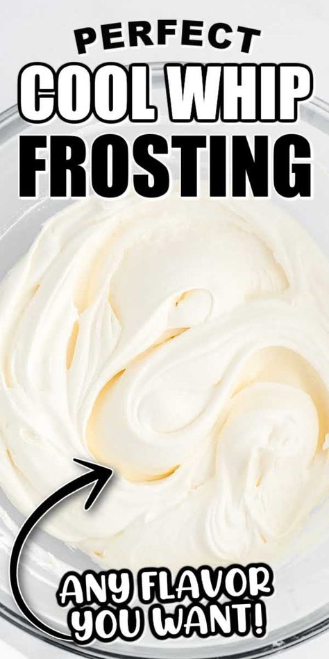 Cool Whip frosting is light, fluffy, and easy to make. Creamy Cool Whip frosting goes perfectly with nearly any cake or cupcake and is made with just 4 ingredients. Cool Whip Pudding Frosting, Cool Whip Pudding, Whipped Icing Recipes, Whip Frosting, Pudding Frosting, Cool Whip Frosting, Whipped Icing, Creamy Frosting, Fluffy Frosting