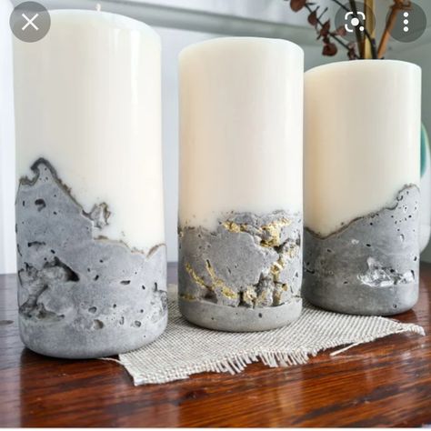 Concrete Pillar, Diy Candle Art, Wooden Ring Box Wedding, Tumblr Room Decor, Cement Candle, Concrete Candle Holders, Handmade Wax Melts, Candle Crafts Diy, Concrete Bowl