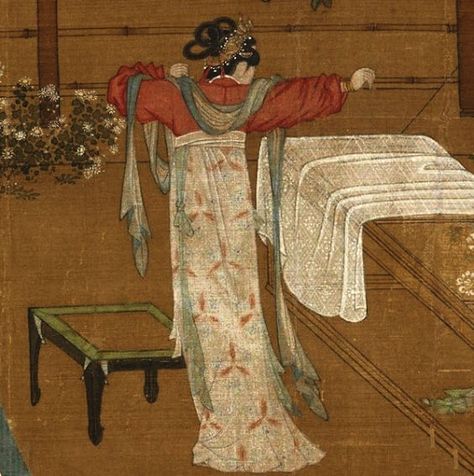 A Chinese lady working on a silk garment, Chinese colour ink painting by a post-Tang artist Song Dynasty Art, Song Dynasty Painting, Ming Dynasty Painting, Ming Dynasty Art, Chinese Picture, Chinese Paintings, Ancient Paintings, Asian Painting, Bonsai Art