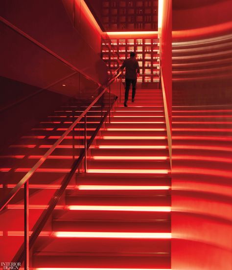 14 Red and Pink Interiors Tell Their Own Love Stories Pink Interiors, Appleton Estate, Staircase Lighting, Roses Are Red, Hand Painted Tiles, Pink Interior, Brand Building, Painting Tile, Design Language