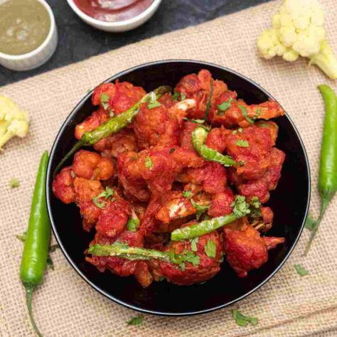 Gobi 65, Gobi Recipes, Indo Chinese Recipes, Indian Veg Recipes, Veg Dishes, Fried Cauliflower, Homemade Breakfast, Chaat Masala, Cauliflower Recipes