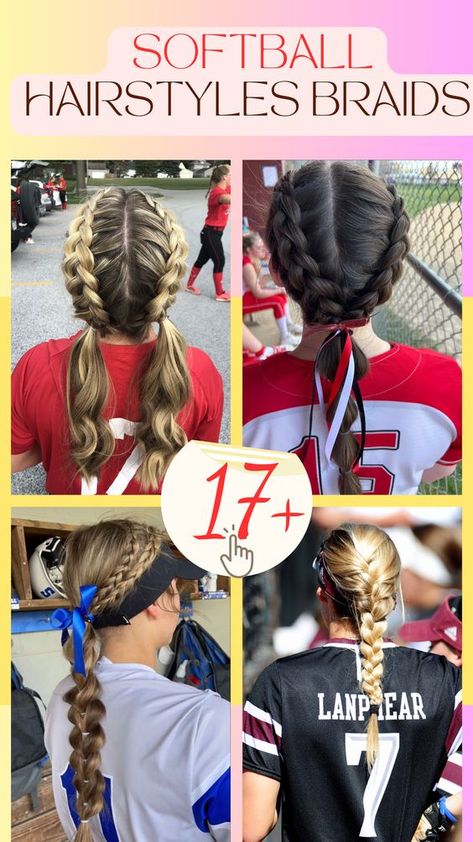 Softball season is in full swing, and along with perfecting your skills on the field, having the right hairstyle is essential. Braids are a popular choice for Kids Softball Hair, Fun Softball Hairstyles, Hair Styles For Softball Players, Softball Pictures Hairstyles, Girls Softball Hairstyles, Softball Hair Ideas, Softball Hairstyles Easy, Braids For Softball, Marching Band Hairstyles