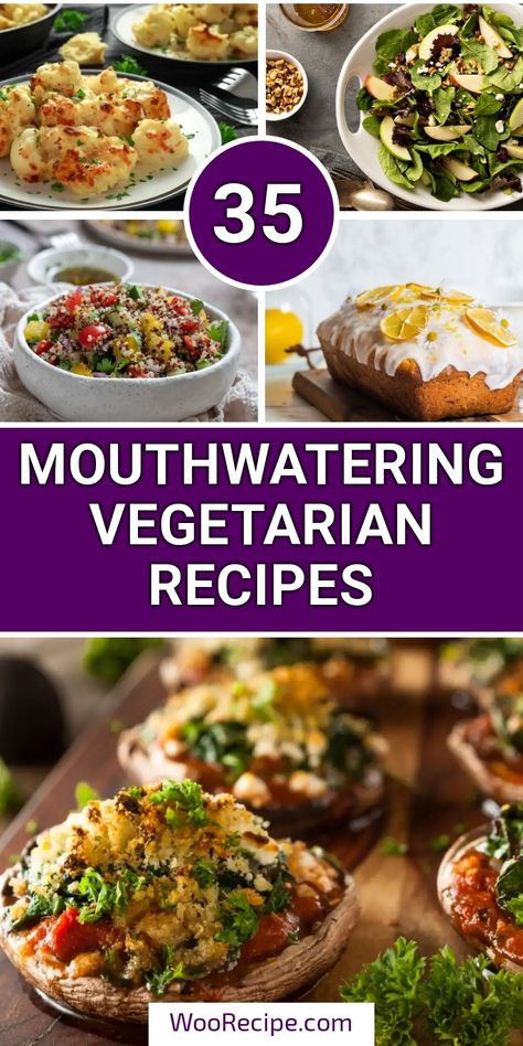 Dive into a collection of 35 mouthwatering vegetarian recipes that are not only easy to make but also bursting with flavor! From savory stuffed mushrooms to fresh salads and delightful desserts, you'll find inspiration for every meal. Perfect for veggie lovers and anyone looking to add more plants to their plate! Main Dish Veggie Recipes, Unique Vegetarian Dinner Recipes, Healthy Tasty Vegetarian Recipes, Vegetarian Recipes Main Course, Upscale Vegetarian Entree, Vegetarian Recipes Side Dishes, Fusion Vegetarian Recipes, Main Course Vegetarian Dishes, Vegetarian Continental Recipes