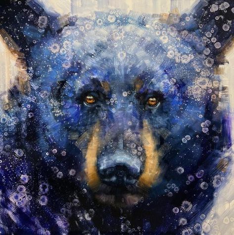 David Riley on Instagram: "“Black Bear Blue” 60x60” this was one of my favorites from my show in #jackson at @altamirafineart. #bear #blue #contemporaryart #wildlifeart #oilpainting #portrait" Black Bear Painting, Oilpainting Portrait, Bear Artwork, Black Forest Decor, Bear Decor, Blue Wall Art, Blue Canvas, Western Art, Colorful Paintings