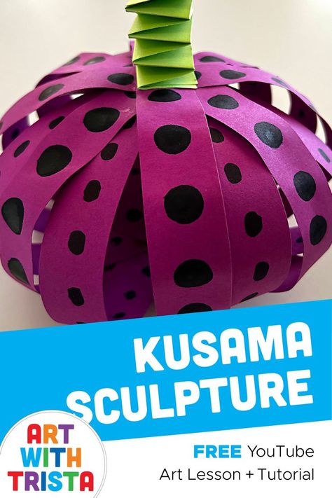 Create a 3D paper pumpkin sculpture with dots, just like Yayoi Kusama! Paper Sculpture Elementary Art, Sculpture Lessons Elementary, Sculpture With Paper, Yayoi Kusama Art Project, Yayoi Kusama Pumpkins, Elementary Art Sculpture, Yayoi Kusama Pumpkin Art Lesson For Kids, Adaptive Art Lessons, Kusama Pumpkin Art Lesson