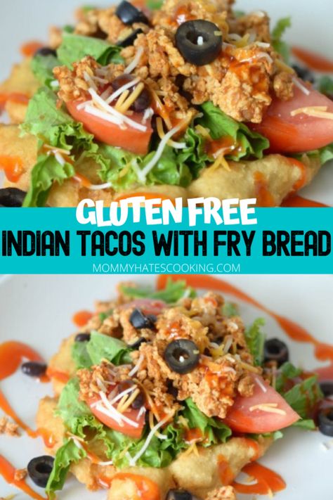 Gluten Free Indian Tacos with Gluten Free Fry Bread - Mommy Hates Cooking Gluten Free Fry Bread, Indian Tacos, Grain Bins, Gluten Free Tacos, Gluten Free Main Dishes, Fry Bread, Homemade Gluten Free, Mexican Food Recipes Easy, Gluten Free Dairy Free Recipes