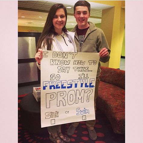 Just freestyle it for swimmers Sadies Proposal, Cute Promposals, Prom Posters, Prom Proposals, Cute Homecoming Proposals, Cute Prom Proposals, Asking To Prom, Swimming Memes, Dance Proposal