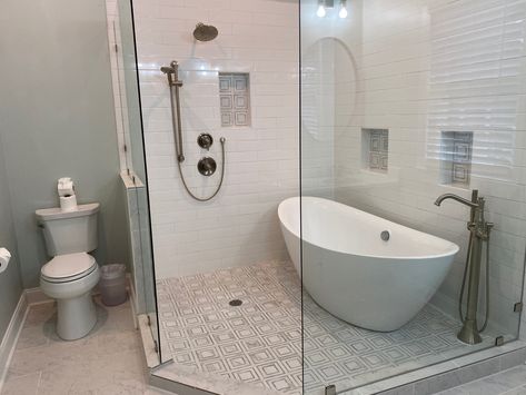 Standing Shower Tub Combo, Tub Inside Shower Layout Master Bath, Spa Tub Shower Combo, Corner Tub And Shower Combo, Tile Shower With Tub Inside, Small Bathroom With Walk In Shower And Free Standing Tub, Bathroom Ideas Seperate Shower And Tub, Replace Corner Tub With Shower Walk In, Tub Inside Shower Layout Wet Rooms