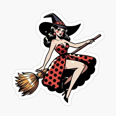 Plus Size Pinup Art, Witch Pinup Tattoo, Witch Pinup, Pinup Witch, Pinup Drawing, Tattoo Flash Ideas, Horror Inspiration, Pin Up Cartoons, Pinup Tattoo