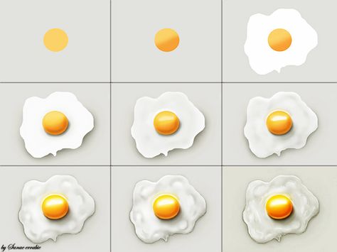 How to draw a perfectly fried egg Fried Egg Drawing, Fried Egg Painting, Photoshop For Beginners, Drawing Food, Color Pencil Illustration, Tutorials Art, Ham And Eggs, Step By Step Watercolor, 3d Art Drawing