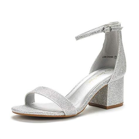 Amazon.com | DREAM PAIRS Women's Low-Chunk Low Heel Pump Sandals with Ankle Strap | Heeled Sandals Prom Shoes Silver, Silver Low Heels, Short Heels, Prom Heels, Low Heel Pumps, Kitten Heel Sandals, Ankle Strap Shoes, Low Heel Shoes, Wedding Sandals