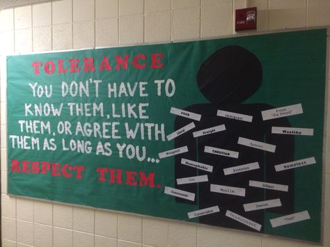 Social justice and tolerance themed board. Tolerance Bulletin Board Ideas, Guidance Bulletin Boards, Diversity Bulletin Board, Job Corps, Spring Preschool Activities, College Bulletin Boards, Spring Crafts Preschool, Art Bulletin Boards, Teaching Tolerance