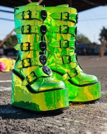 dune Dune alien green platform | ShopLook Alt Shoes, Rave Outfits Edm, Green Platform, Goth Shoes, Green Alien, Gothic Shoes, Dr Shoes, Rave Clothing, Music Festival Fashion