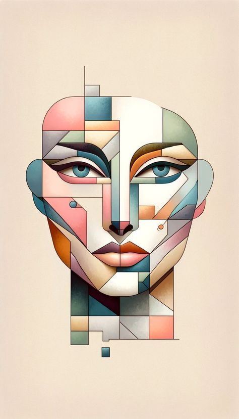 Geometric Face, Pan Pastels, Shape Face, Cubism Art, Female Face, Artist Aesthetic, Minimalist Designs, Cubism, Painting Illustration