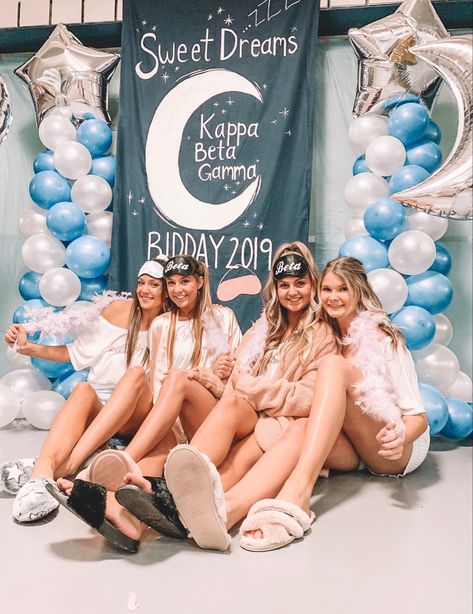 Pajama party theme #sororitybidday #bidday #pjparty #sweetdreams #pjbidday Pajama Day Sorority, Pajama Party College, Slumber Party Bid Day Theme, Dream Bid Day Theme, Dream Sorority Theme, Pajama Bid Day Theme, Sorority Sleepover Theme, Pajama Spirit Day, Pajama Sorority Theme