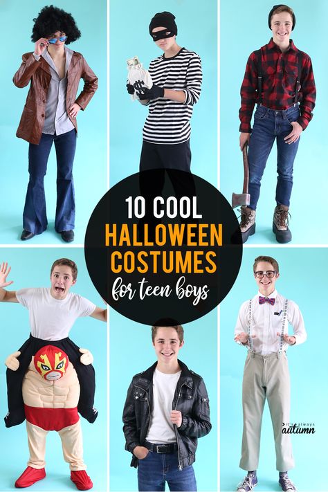 #ad 10 fantastic Halloween costumes for teen boys that you can put together at the thrift store! #ThriftorTreat #Hallowinning Costumes For Teen Boys, Halloween Costumes For Teen Boys, Diy Costumes For Boys, Boys Halloween Costumes Diy, Teenage Halloween Costumes, Old Halloween Costumes, Teen Halloween