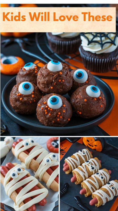 Are you looking for easy Halloween Snacks? Spookiest food snacks are here to make your Halloween party a hit! From ghostly cake#ghost #skeletons #spooky #happyhalloween #halloween #foodie #halloweenweekend #halloweenfood  to monster cupcakes, these fun and simple recipes are perfect for adding a touch of fright to your festivities. Get ready to delight your guests with treats that are as delicious as they are spooky. Happy haunting and happy snacking!"
#happyhalloween #foodie #halloweenfood #hal Food Eyeballs, Eyeball Truffles, Spooky Treats For Halloween, Scary Snacks, Good Cupcakes, Witch Finger Cookies, Treats For Halloween, Spooky Halloween Desserts, Easy Halloween Snacks